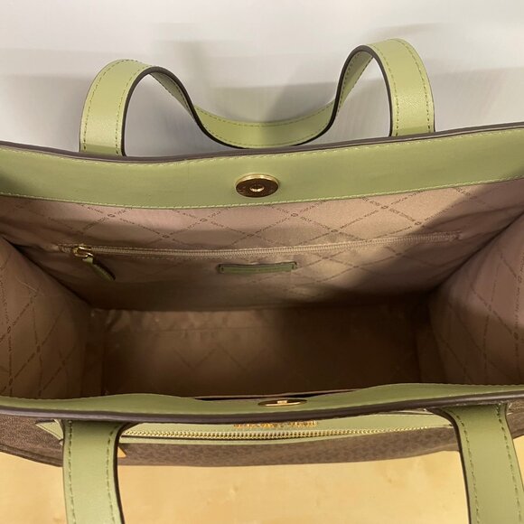 Michael Kors Large Tote Shoulder Bag Handbag Brown Green + Shoulder Strap - Picture 2 of 7